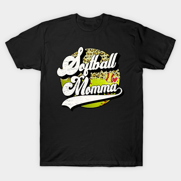 Softball Momma Vintage Leopard Softball Family Matching T-Shirt by Wonder man 